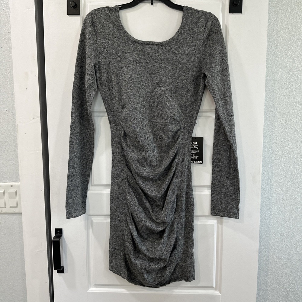 Express Womens Sz Medium Gray Long Sleeve Sweater Dress Thin Bodycon NWT